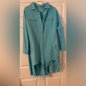 Mint long sleeve, Jean Shorts jumpsuit